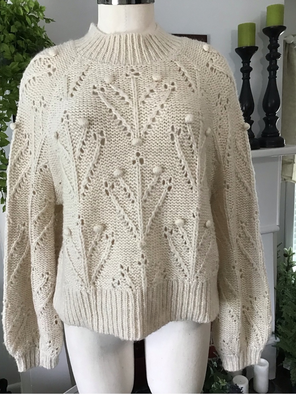 SliverFlint Cream Textured Cowl-Neck Sweater with Bobble Detail